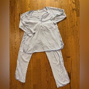 Women's Striped Pajama Set in Light Blue & White